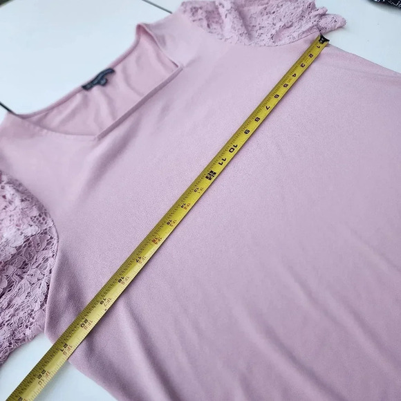 Adrianna Papell Pink Pullover Lace Short Sleeves Stretch Square Neck Top Shirt L - Picture 6 of 9